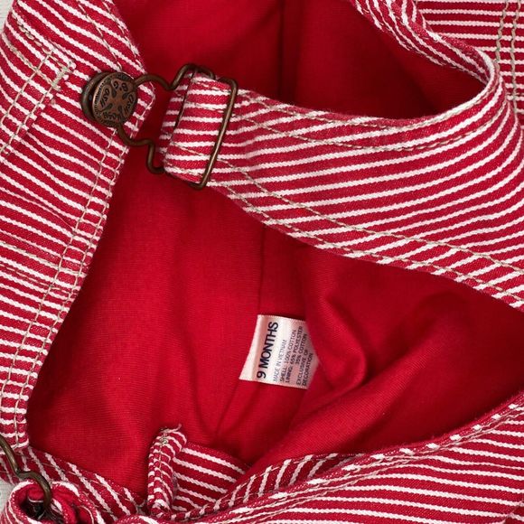 OSHKOSH B’GOSH 9 Months Vintage Kids Baby Red/White Stripe Overalls Vestbak - Picture 4 of 4